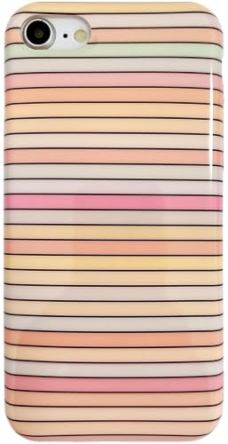 Qokey Cute Horizontal Striped Case for iPhone 7/8/SE, Pink Tones