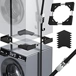 JHCHU Washer Dryer Stacking Kit, Universal Stacking Kit for Washer and Dryer, Adjustable Frame for 45~68cm Stackable Washer and Dryer Stacking with Ratchet Strap (Black)
