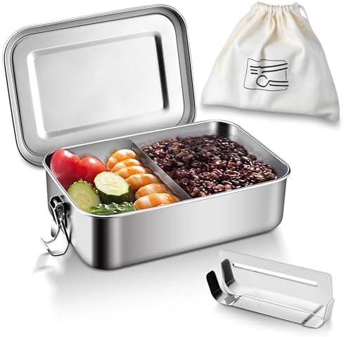 HaWare Stainless Steel Bento Box, 29oz (850ML) Lunch Box Container with Lids and 2 Removable Dividers, Metal Lunch Containers with Locking Clips, Leak-Proof Food Storage Containers for Work School - Thumbnail 2