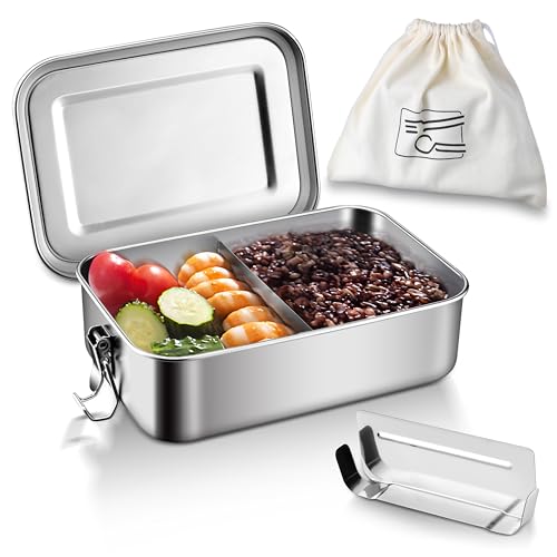 HaWare Stainless Steel Bento Box, 29oz (850ML) Lunch Box Container with Lids and 2 Removable Dividers, Metal Lunch Containers with Locking Clips, Leak-Proof Food Storage Containers for Work School by HaWare - Used condition - US$10.44