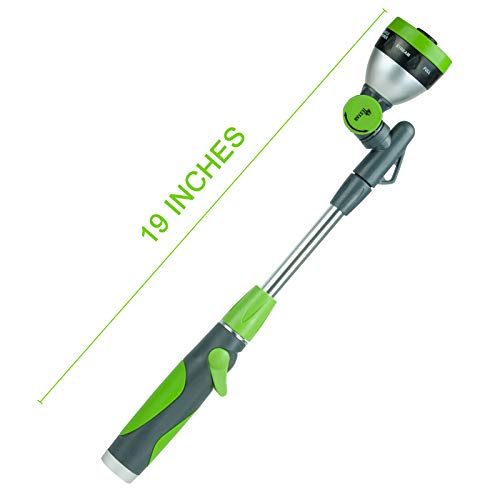 YESTAR 19 Inches Watering Wand 180° Rotating Head Water Wand with Thumb Control Shut Off Valve 7 Patterns Heavy Duty Garden Hose Nozzle