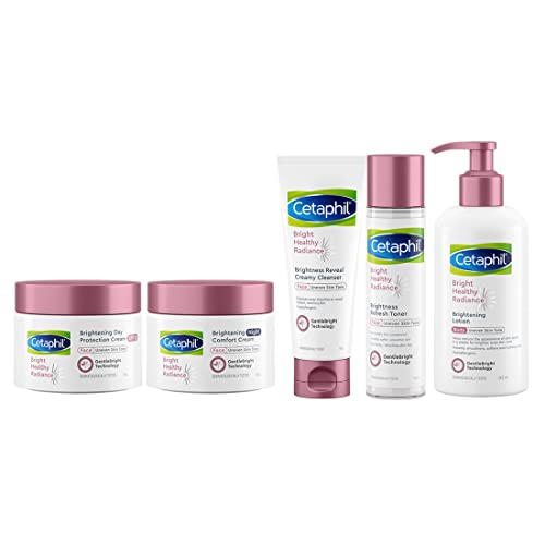 Image of Cetaphil Bright Healthy Reveal Creamy Cleanser, Pack of 100gm, Radiance Refresh Toner 150ml, Day and Night Protection Cream, 50ml, Body Lotion, 245 g, White, Combo