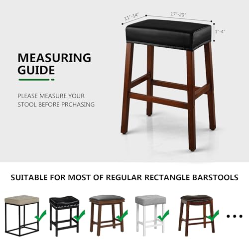 Image of YISUN Stool Covers Rectangle - 4 Pack Stretch Waterproof Saddle Seat Cover Counter Bar Stools Bar Chairs Covers Kitchen Island Chairs Cushion Protector (2, PU Leather-Black)
