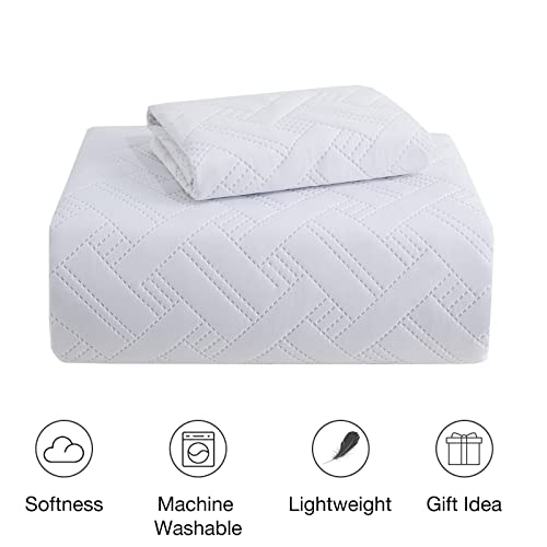 Beeweed Quilt Set Queen Size 3 Pieces, Lightweight Microfiber Basket Pattern Bedspreads For All Season, White Soft Summer Coverlet Set With Ultrasonic Quilting Technology (1 Quilt, 2 Pillow Shams) #TOP6