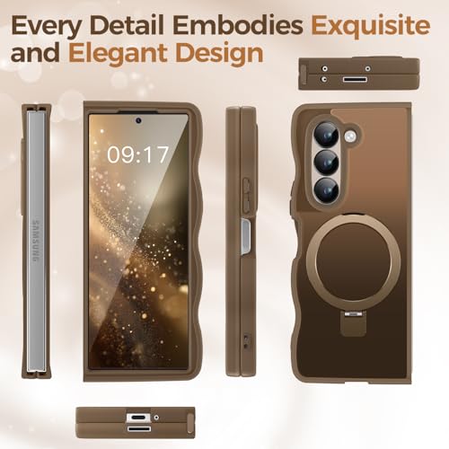 Image of Cute Wavy Magnetic Stand Case for Galaxy Z Fold 5 Fit for MagSafe