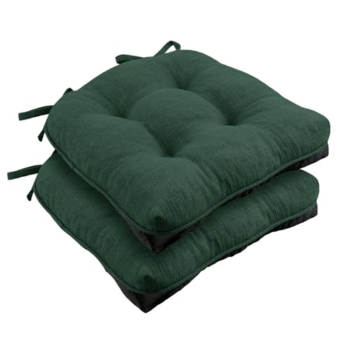 Wellsin Chair Cushions for Dining Chairs, Non-Slip Kitchen Chair Pads with Ties, Tufted Shredded Foam Kitchen Chair Cushions Set of 2, 15.5" X 15.5", Dark Green