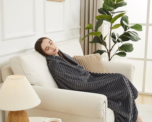 Image of KMUSET Fluffy Blanket Throw - Single-Layer Lightweight & Warm, All-Season Home Decor,Home Decor,Cozy Blankets and Throws,Charcoal Grey, 60 inchx80 inch