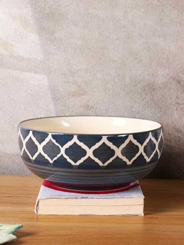 Image of Niyara Stoneware Handmade Ceramic Stylish Premium Serving Bowls /Salad Tray Microwave Dishwasher Safe Set of 4 (Grey Moroccan)