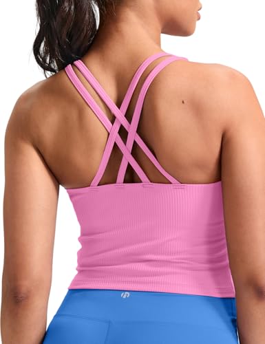 Image of HeyNuts Zeal Bras Longline Ribbed Medium Support Sports Bras, Crisscross Back Tank Tops with Removable Pads A-D Cups