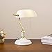 Produktbild WRMING Vintage Bankerlampe mit Zugschalter, Nostalgische Weiß Metall Tischlampen für Wohnzimmer Schlafzimmer Leselampe, Glaslampenschirm Bibliotheksleuchte für Studio und Büro, E27