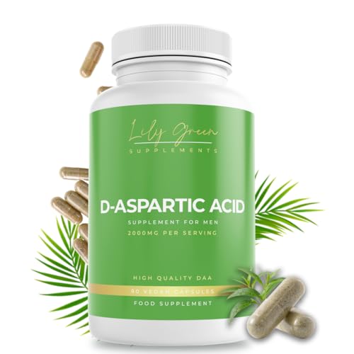 Lily Green D Aspartic Acid Testosterone Supplements for Men | 2000mg Per Serving High Strength Amino Acid Supplements | No Artificial Fillers, Pure DAA | 90 Vegan Capsules | Made in UK