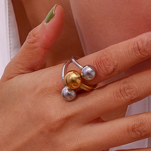 Cute Ball Statement Wrap Ring for Women Gold Silver Round Balls Layered Expandable Open Stacking Finger Bands Rings Comfort Fit Engagement Christmas Jewelry Gift3