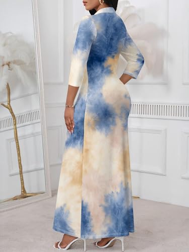 Image of PinkPatty Women's Casual 3 /4 Sleeve Polo V Neck Bodycon Maxi Dress | Semi formal, modest style, long fitted, versatile for church, work, business, office and daily wear