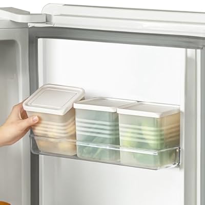Poeland 3 Pack Refrigerator Organizer Boxes, Fridge Side Door Storage Containers with Lid, Stackable Food Storage Organizer for Kitchen, Refrigerator (Translucent)