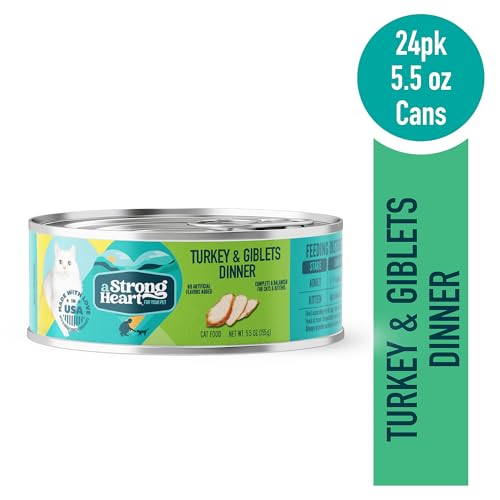 Image of A Strong Heart Canned Wet Cat Food, Turkey & Giblets Dinner - 5.5 oz Cans (Pack of 24), Made in The USA with Real Turkey & Savory Giblets