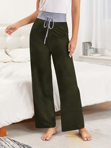 Image of iChunhua Women's Comfy Stretch Floral Print Drawstring Palazzo Wide Leg Lounge Pant