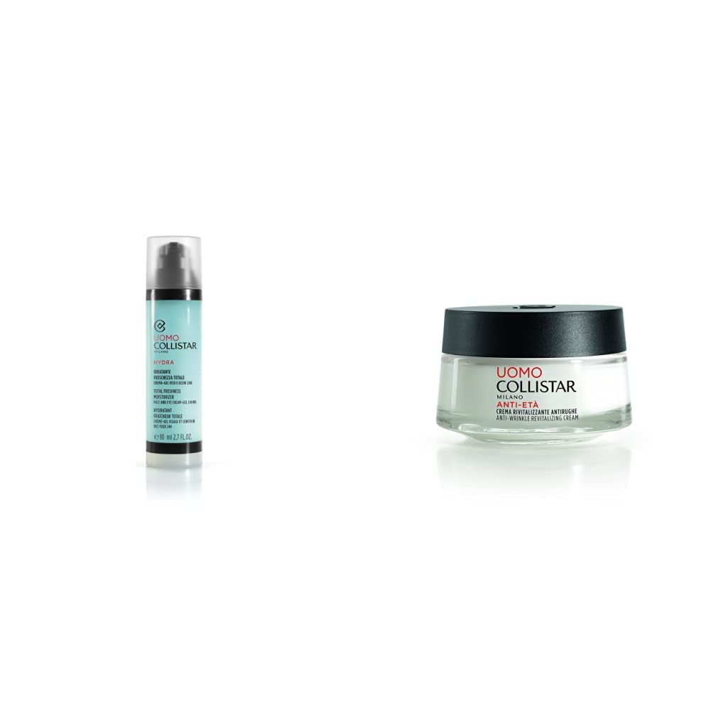 Collistar Hydra Uomo Idratante Freschezza Totale Viso e Occhi, Crema-Gel fresca e leggera & Linea Uomo Crema Antirughe Rivitalizzante, Previene le Rughe e Rimpolpa Quelle Esistenti dall'interno