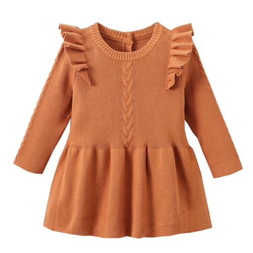 Zanie Kids Baby Toddler Girls Sweater Dress Ruffle Long Sleeve Warm Outfit Pullover Fall Winter