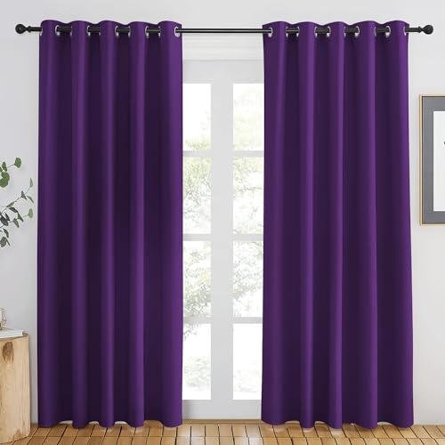 NICETOWN Royal Purple Blackout Curtains 84 inch Length, Grommet Top Room Darkening Drapes for Bedroom Living Room, Light Blocking Window Covering for Privacy (W66 x L84 Inch, 1 Panel)