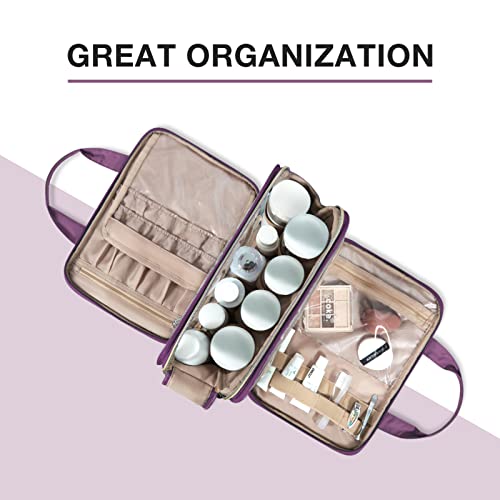 BAGSMART Large Toiletry Bag, Travel Makeup Organizer Water-resistant Makeup Cosmetic Bag Travel Bag for Accessories, Shampoo, Full Sized Container, Toiletries (Purple, Large) - Image 3