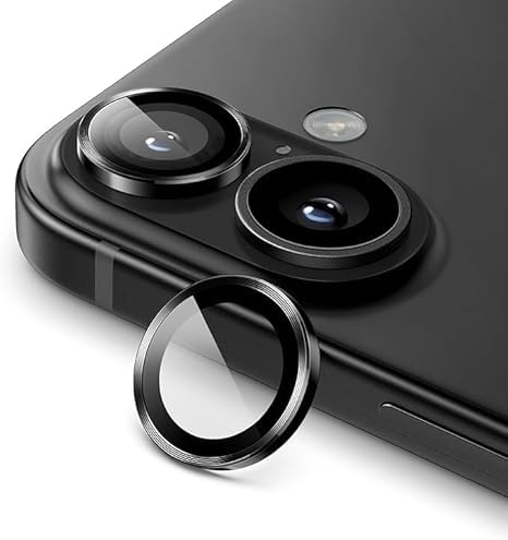 Image of for iphone 16 /16 Plus camera lens protector Tempered Glass Aluminum Alloy Ring with Camera Cover (Black)