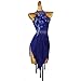 GerRiT Women's Embroidery Latin Dress Professional Cha Cha Competition Costume Halter Neck Ballroom Dancing Skirt Leotard,Dark Blue,S