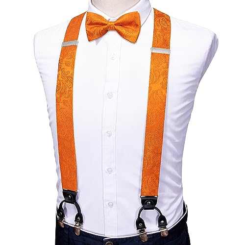 Image of YOHOWA Men Suspenders 6 Clips Strength Adjustable Y Braces Pre-Tied Bow Tie Set Formal Wedding Party