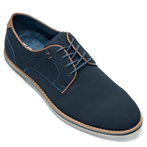 Men's Classic Oxford Casual Shoes, Navy Blue Suede PU with Brown Trim, Comfort TPR Sole3