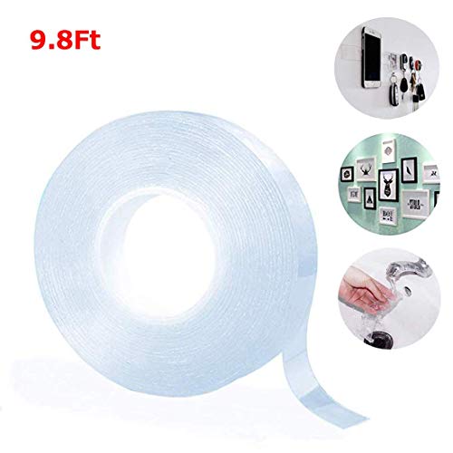 Preisvergleich Produktbild Doppelseitiges Klebeband, wiederverwendbares Nano-Klebeband, doppelseitig, rückstandslos entfernbares Klebeband, waschbar, starkes Gel-Anti-Rutsch-Klebstoff, transparent, 3 m