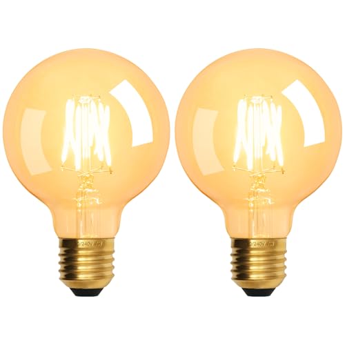 Terafeels 2 Piezas Bombillas LED E27 luz Calida, G80, 4W, 220-240V, 2700K, Cristal Transparente, Bombillas Decorativas