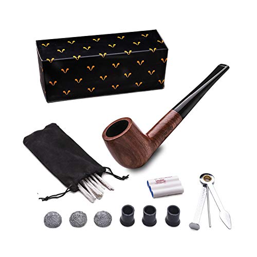 Tobacco Pipe Set, Free Boy Handmade Wooden Straight Stem Smoking Pipe with Accessories