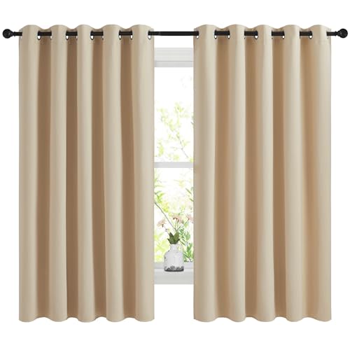 Image of NICETOWN Blackout Curtains Panels for Bedroom, 2 Panels, 66 x 60 Inch, Biscotti Beige, 3 Pass Microfiber Noise Reducing Thermal Insulated Solid Ring Top Blackout Window Drapes