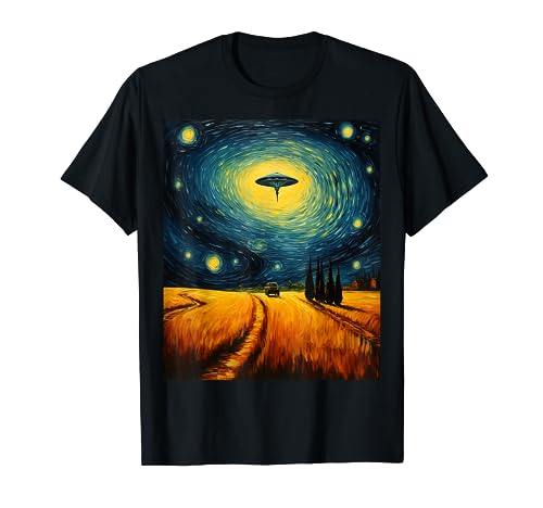 Funny paint Alien UFO Lover Starry Night Alien UFO Van Gogh T-Shirt
