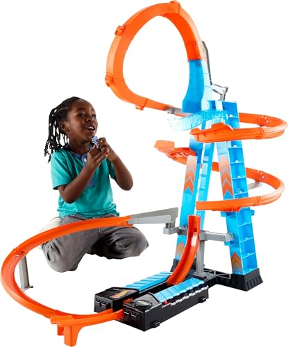Hot Wheels - Coffret Altitude Crash avec loopings et propulseur pour véhicules avec Petite Voiture de Course, Emballage fermé, Jouet pour Enfant, GWT39