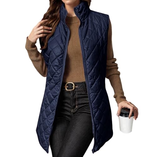 Quilted Vest Women Warm Sleeveless Winter Outwear Comfy Puffer Vest Lightweight Zip Padded Gilet Vests Fall Jackets