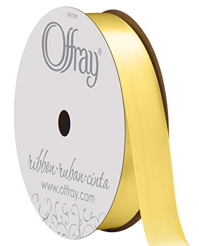 Image of Offray 070055 5 /8 inch Wide Single Face Satin Ribbon, Baby Maize Yellow, 6 Yds