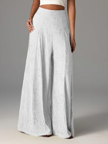 Image of Shasmi Women's Elegant High Waist Wide Leg Pants - Textured Solid Color Loose Fit Long Trousers | Casual Beach & Airport Outfit | Lightweight Flowy Palazzo Style (Trouser 259)