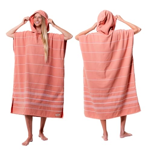 Sand Cloud Towel Poncho for Women & Men - Lightweight & Sand-Repellent Poncho Shirt with Oversized Hood & Side Pockets for Post Shower & Post Surf - Made with Organic Turkish Cotton - Dusty Pink