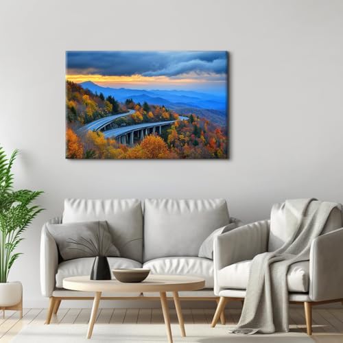 Image of Extra Large Nature Forest Canvas Wall Art for Living Room 198 Miles of Blue Ridge Parkway in Virginia Pictures Wall Decor Sunset National Park Landscape Paintings Spring Theme Posters Artwork 32x48 inch