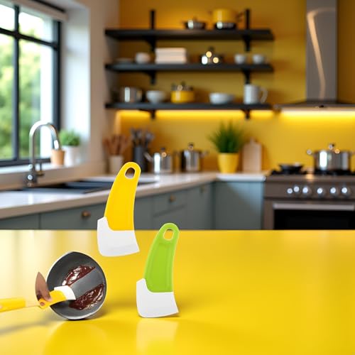 Image of 2Pcs Green and Yellow Silicone Pan Cleaning Scraper, Mabor Cleaning Bowl Scraper Dish Scraper for Kitchen Non-stick Plastic Pot Scraper Tool for Pans Pots Cooking Utensils