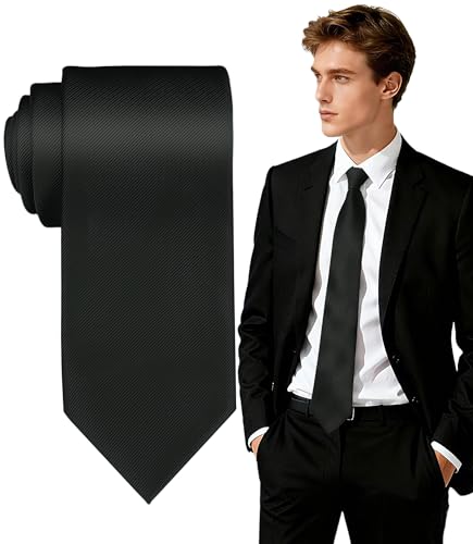 FIXSMITH Mens Black Tie Black Ties for Men Solid Color Neckties Mens Neck Ties Formal for Wedding Business Graduation& Party 3.15 Wide