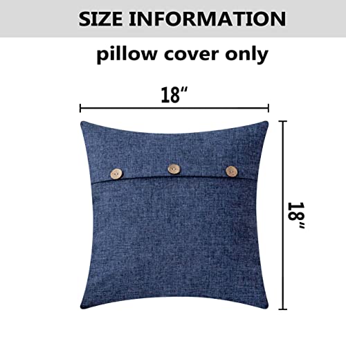 Home Brilliant Throw Pillow Covers 18 X 18 Buttons Decorative Pillow Cover Dark Blue Burlap Linen Cushion Covers Farmhouse Decoration, 18X18 Inch (45Cm), Set Of 2, Navy Blue #TOP4