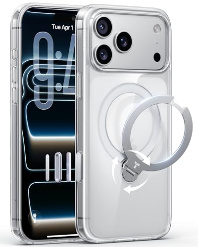 Image of TORRAS Luxury 360 Click-Lock Rotating Stand Case for iPhone 17 Pro Max | Mil-Grade Protection Cover | Fit for MagSafe | Camera Control | Premium Imported | Flagship Ostand Q3 Spin 6.9'' Clear
