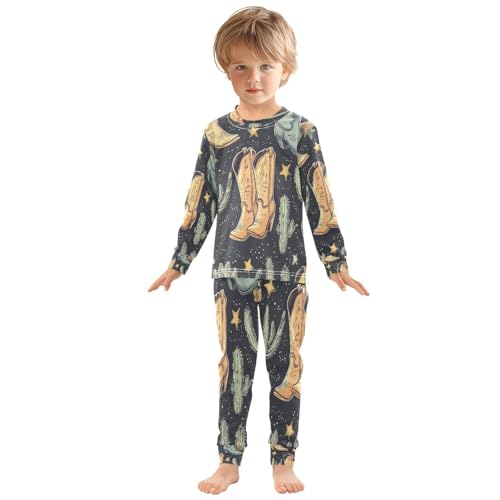 Pajama Sets Long Sleeve Cowboy Boots and Cactus Soft Comfy Sleepwear 2 Piece PJS 3-8T2