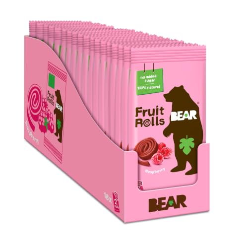 BEAR Fruit Rolls Raspberry - Real Fruit Snacks for Kids - 100% Natural Ingredients - No Added Sugar - Gluten Free - Vegan - Non-GMO - Healthy School Snack & Lunchbox Treat For Kids - 18x20g - 360g