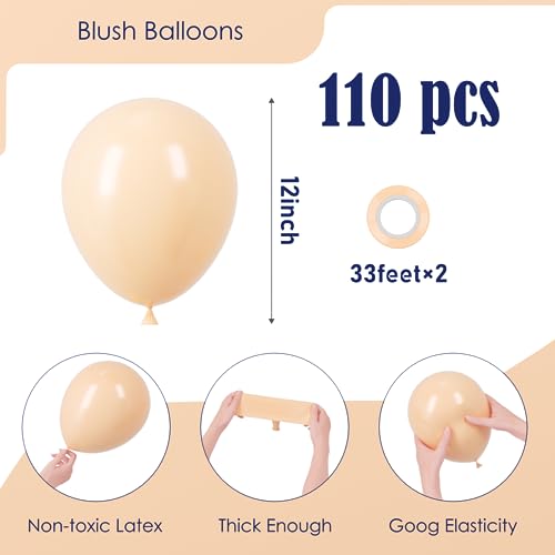 Image of Voircoloria 110pcs Blush Balloons 12inch Nude Latex Party Balloons for Graduation, Wedding, Birthday, Bridal Shower, Baby Shower, Boho Theme Party, Anniversary Party Decorations