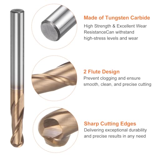 Image of HARFINGTON Ball Nose End Mill 2 Flute 1 /4 inch Diameter 1 /4 inch Shank Tungsten Carbide TICN Coated Spiral CNC Router Bits 3 /4 inch Cutting Length Single End Ball Cutting Tool for Carving Engraving