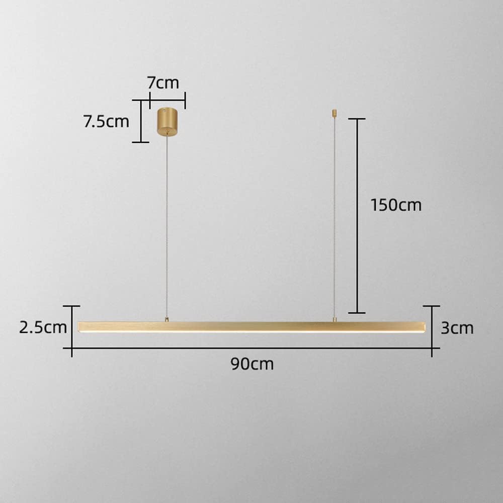 Minimalist LED Chaner Copper Linear Pendant Light Bar, Modern Ceiling Hanging Lighting Fixtures Dining Living Room Kitchen Office Kitchen Island Strip Chaners
