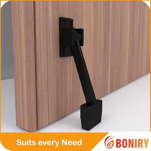 Image of Boniry Heavy-Duty Door Stopper with Adjustable Rubber Grip | Wall-Mounted Door Holder for Wooden and Metal Doors | Durable and Easy Install (Black)