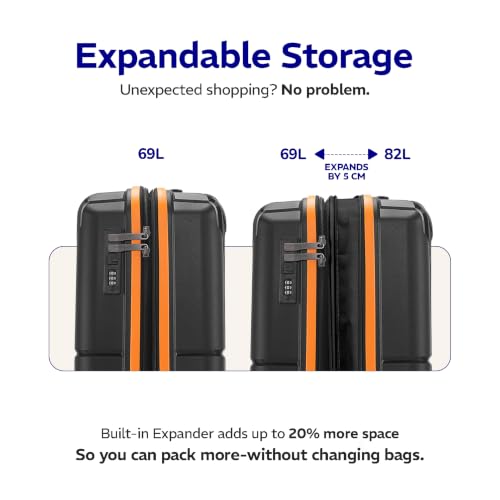 Image of Provogue Lumina Hard-Sided PP 65 Cm Trolley Bags for Travel Medium Size | Expandable Luggage Suitcase with 8 Wheels | Combination Lock | 5 Year Warranty (Midnight Black /Fire Orange)